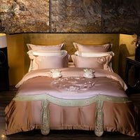 Thumbnail for Rose Pink Flowers Embroidered Duvet Cover Set, Egyptian Cotton 1200TC Bedding Set