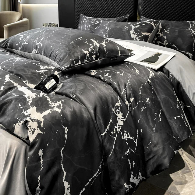 Modern Black and White Marble Pattern Duvet Cover Set