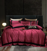 Thumbnail for Luxury Red Burgundy Long Striped Egyptian Cotton 1000TC Bedding Set
