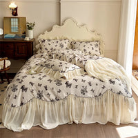 Thumbnail for Vintage French Black Butterfly Flowers Print Egyptian Cotton Bedding Set