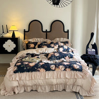 Thumbnail for Vintage Rose Flowers Print Ruffles Duvet Cover Bedding Set