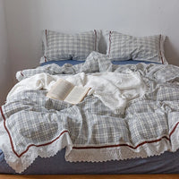 Thumbnail for Korean Pure Cotton Lattice Lace Ruffles Boys Girls Bedding Set