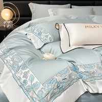 Thumbnail for Blue Pink Luxury Rose Butterfly Egyptian Cotton Embroidery Duvet Cover Bedding Set