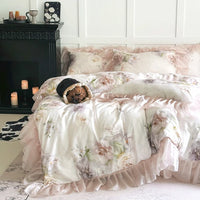 Thumbnail for Elegant Floral Romantic Pink Princess Lyocell Cotton Lace Bedding Set