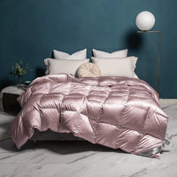 Thumbnail for Light Pink Champagne Goose Down Comforter Fluffy Cozy Jacquard Bedding Set