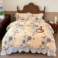 Thumbnail for Elegant Vintage Rose Flowers Lace Ruffles Princess Cotton Duvet cover Bedding set