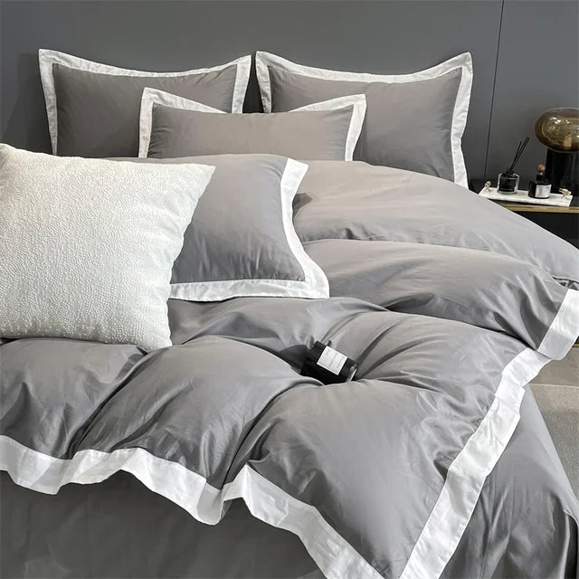 Pearl White Black Luxury Egyptian Cotton Hotel Style Bedding Set