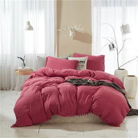 Thumbnail for Pure White Purple American Furball Tassel Premium Cotton Duvet Cover Bedding Set