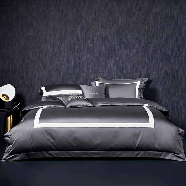 Luxury Black White Pima Cotton 1600TC Silky Hotel Quality Bedding Set