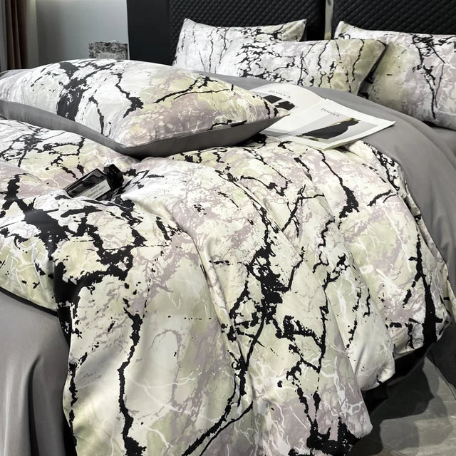 Modern Black and White Marble Pattern Duvet Cover Set