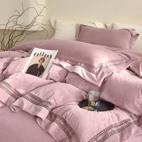 Thumbnail for White Purple Furry Warm Thick Velvet Lace Hollow Wide Duvet Cover Bedding Set