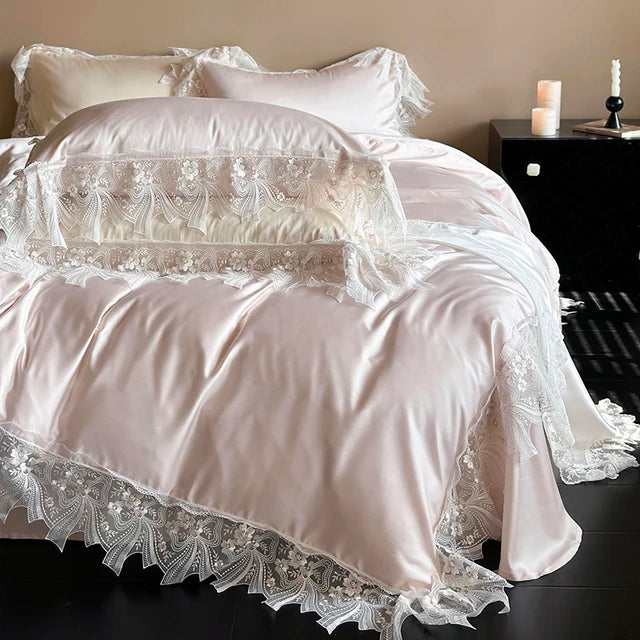 Pink Champagne French Romantic Lyocell Cotton Skin Friendly Silky Bedding Set