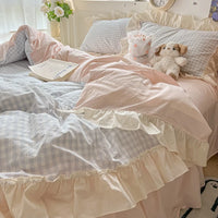 Thumbnail for Pink Blue Cozy Cottage Princess Washed Cotton Soft Bedding Set