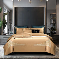 Thumbnail for Luxurious White Gold Embroidered Satin Egyptian Cotton 1000TC Bedding Set