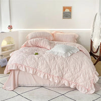 Thumbnail for Pink Blue Korean Princess Twist Flowers Lace Ruffles Skin Friendly Bedding Set