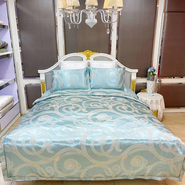 Luxury Blue European Satin Jacquard Hotel Duvet Cover Bedding Set