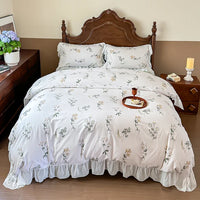 Thumbnail for Elegant Vintage Rose Flowers Lace Ruffles Princess Cotton Duvet cover Bedding set