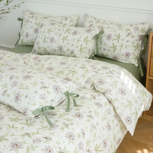 Blue Fresh Pastoral Floral Cotton Duvet Cover Bedding Set