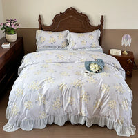 Thumbnail for Elegant Vintage Rose Flowers Lace Ruffles Princess Cotton Duvet cover Bedding set