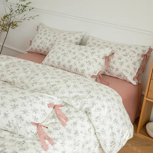 Blue Fresh Pastoral Floral Cotton Duvet Cover Bedding Set