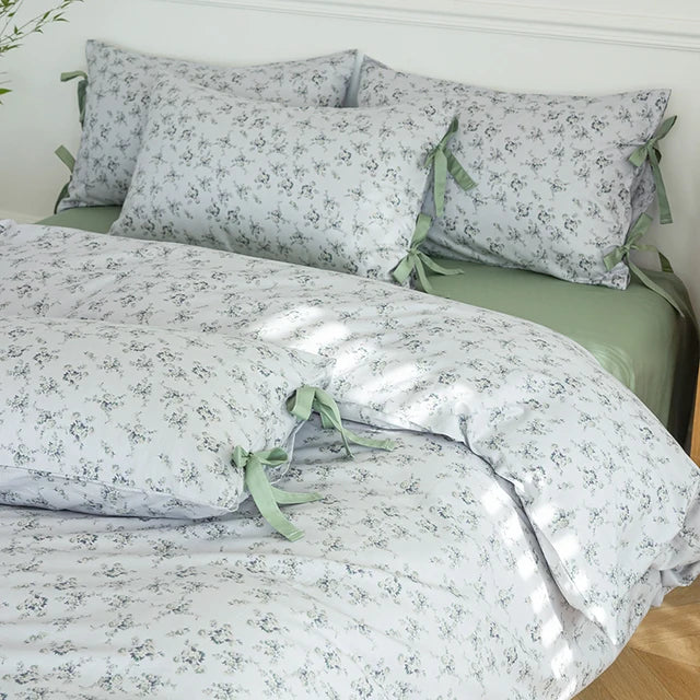 Blue Fresh Pastoral Floral Cotton Duvet Cover Bedding Set