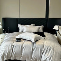 Thumbnail for Silver Gray Jacquard Luxury Soft Silky Duvet Cover, Egyptian Cotton 1000TC Bedding Set