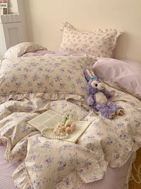 Thumbnail for Pink Rose Korean Pastoral Floral Lace Ruffles Girl, 100% Cotton Bedding Set