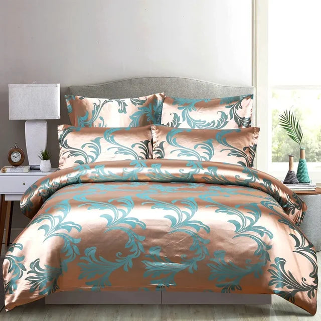 Premium Brown Gold Jacquard Baroque For Adults Duvet Cover Bedding Set