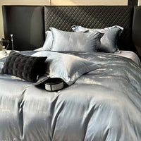 Thumbnail for Silver Gray Jacquard Luxury Soft Silky Duvet Cover, Egyptian Cotton 1000TC Bedding Set