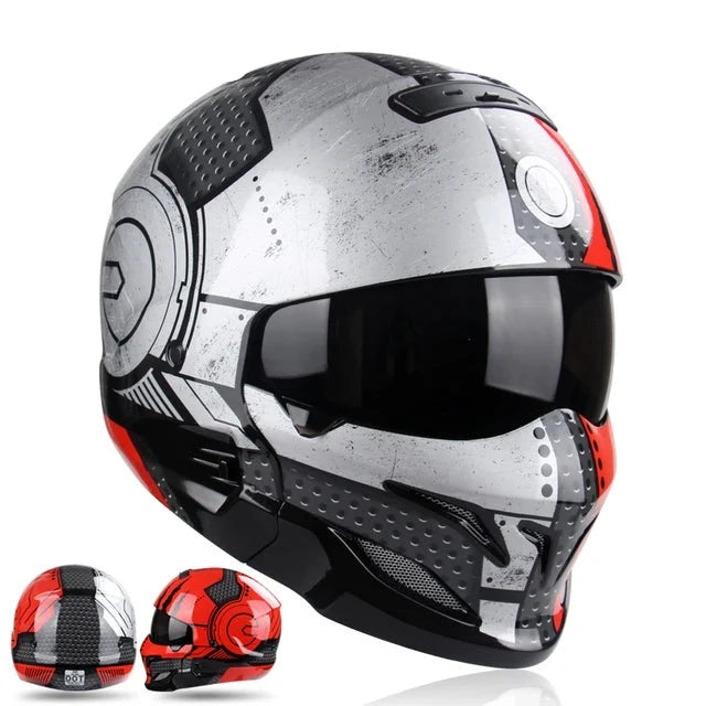 Retro Black Silver Motorcycle Helmets Moto Sport