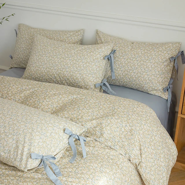 Blue Fresh Pastoral Floral Cotton Duvet Cover Bedding Set