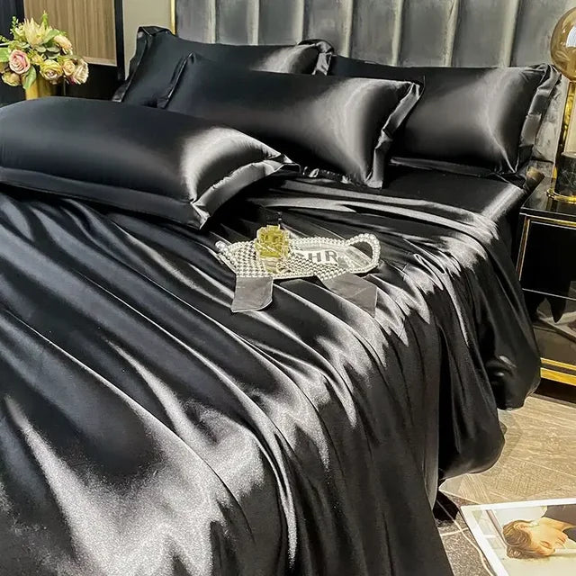 Nordic Purple Gold Rayon Silky Luxury Wedding Bedding Set