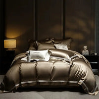 Thumbnail for Black Grey European Luxury Patchwork Duvet Cover Mulberry Silk Bedding Set