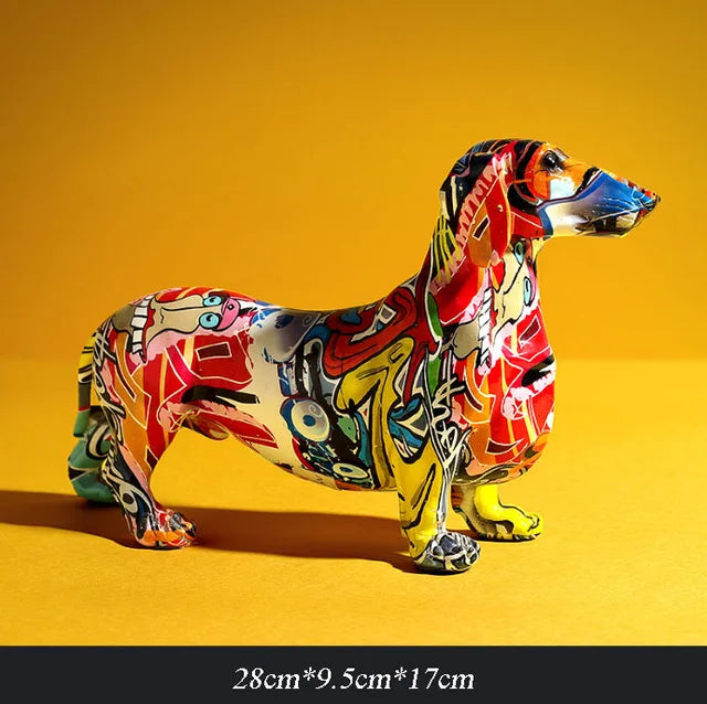 Modern Painted Dachshund Dog Decoration Office Decor Sculptures and Statues