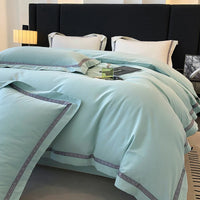 Thumbnail for Pure White Grey Brushed Fabric Embroidery Hotel Duvet Cover Set, 100% Cotton Bedding Set