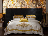 Thumbnail for Gold White Baroque Western 1000TC Egyptian Cotton Patchwork Embroidered Bedding Set