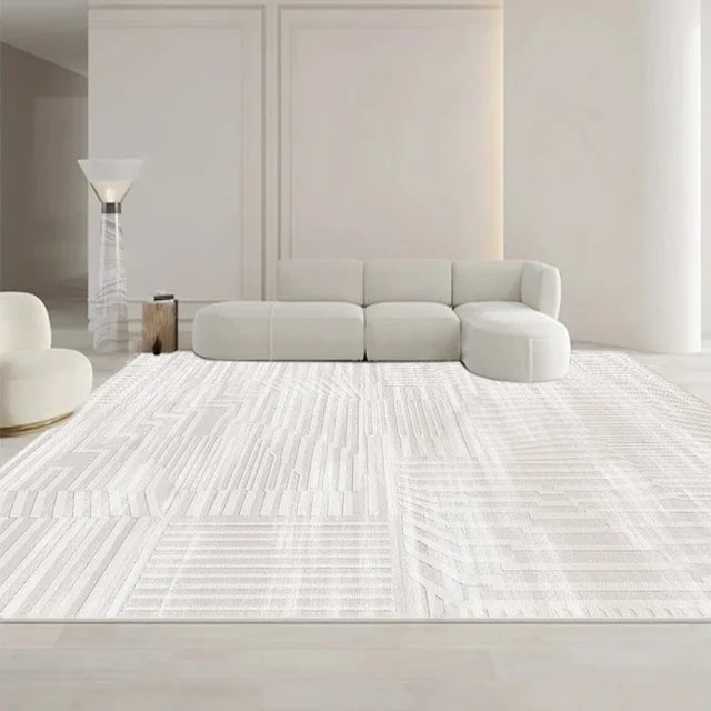 Minimalist White Gray Large Area Rug Carpet Refreshing Bedroom