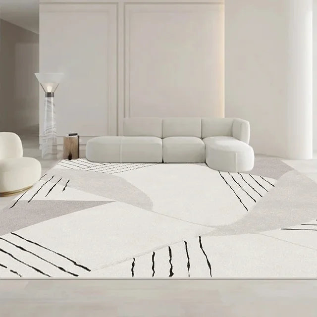 Minimalist White Gray Large Area Rug Carpet Refreshing Bedroom