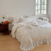 Thumbnail for Pink Gold Royal Luxurious French Rose Embroidered Duvet Cover Set, Cotton Bedding Sets