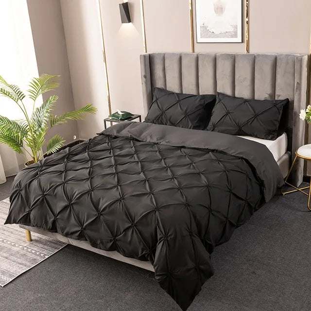 Black White 3D Pleated Cozy Cotton Duvet Cover Bedding Set