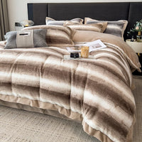 Thumbnail for Black Brown Thickened Warm Fleece Velvet Duvet Cover Bedding Set