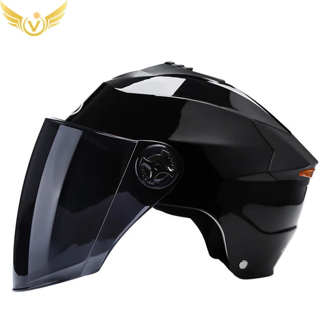 Black White Motorcycle Helmets With Led Lights Rechargeable for Scooter Moto