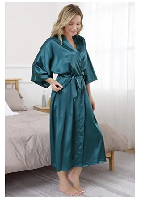 Black Blue Plus Size Rayon Bathrobe Women Kimono Satin Long Sexy Sleepwear