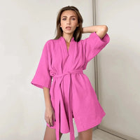 Thumbnail for Green Pink Cotton Bathrobe Women Sexy Mini Dresses Nightgown Sleepwear