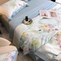 Thumbnail for Luxury Pink White Rose Floral Silky Soft Breathable Wedding Duvet Cover, Bamboo Fiber 600TC Bedding Set