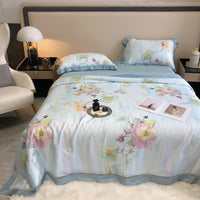 Thumbnail for Luxury Pink White Rose Floral Silky Soft Breathable Wedding Duvet Cover, Bamboo Fiber 600TC Bedding Set