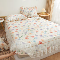 Thumbnail for Floral Sweet Dream Patchwork Bed skirt Lace Ruffle Duvet Cover, 1000TC Egyptian Cotton Bedding Set
