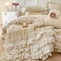 Thumbnail for Romantic Europe Princess Cotton Pleat Ruffles Wedding Girl Bedding Set