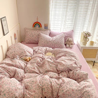 Thumbnail for Garden Floral 100% Cotton Print Pattern With Zipper Duvet Cover Bedding Set