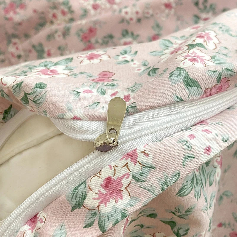 Garden Floral 100% Cotton Print Pattern With Zipper Duvet Cover Bedding Set